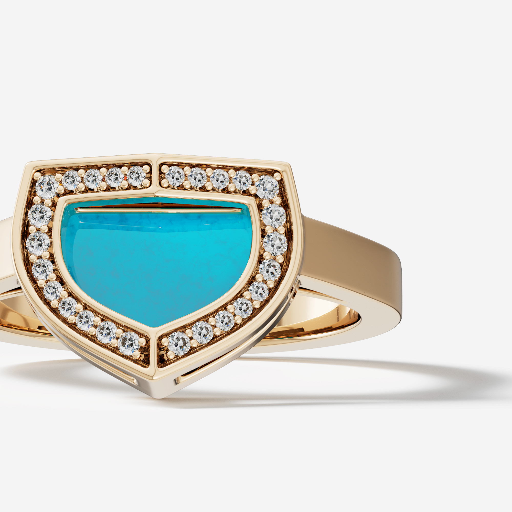 Art Deco Yellow Gold Ring With Turquoise And Diamond