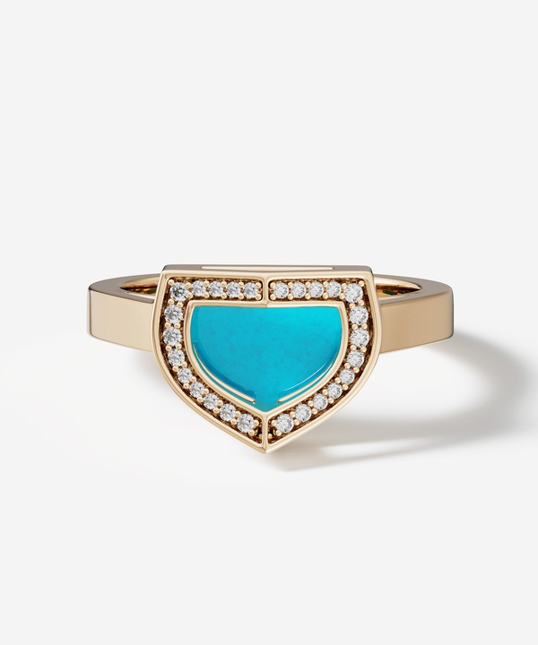 Art Deco Yellow Gold Ring With Turquoise And Diamond