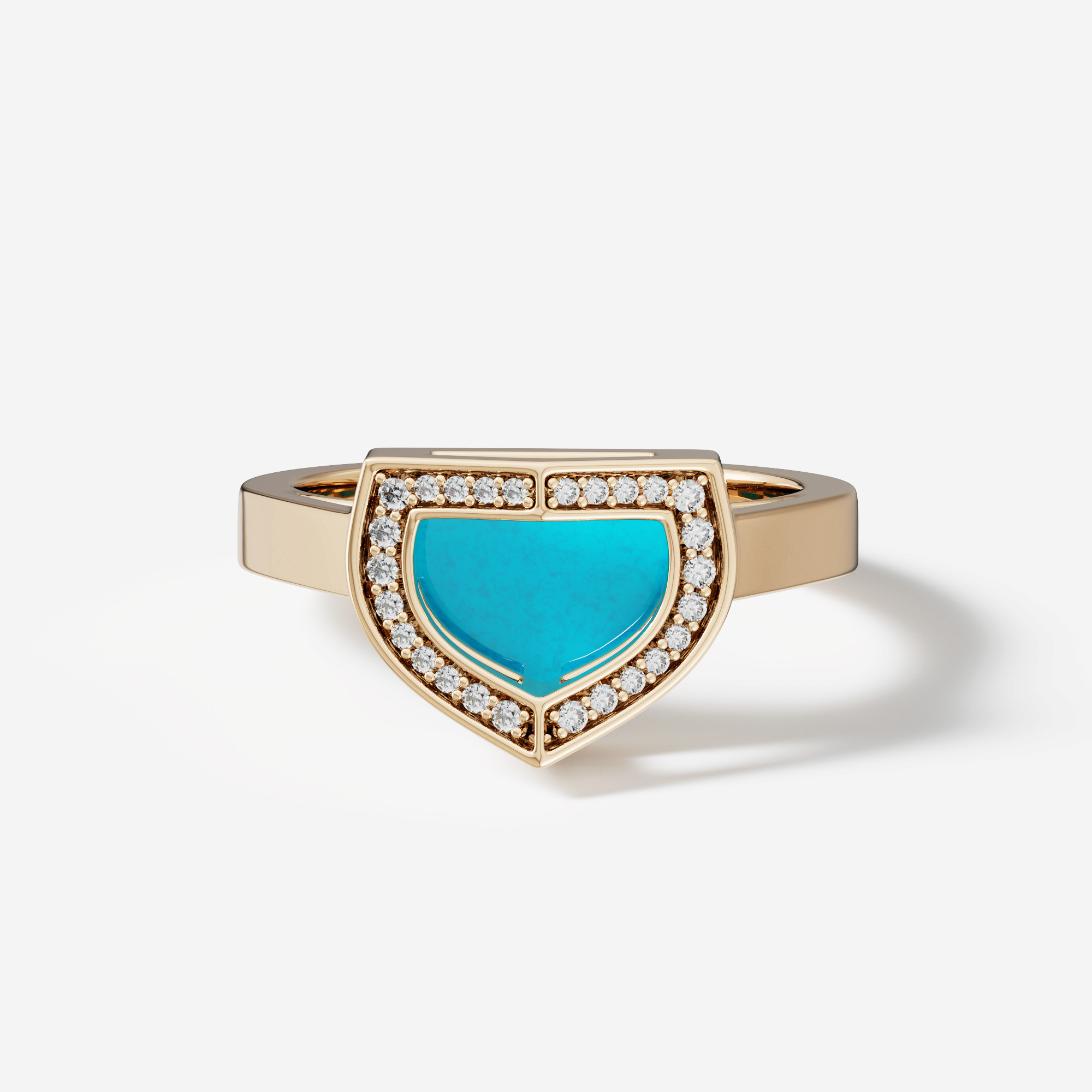 Art Deco Yellow Gold Ring With Turquoise And Diamond