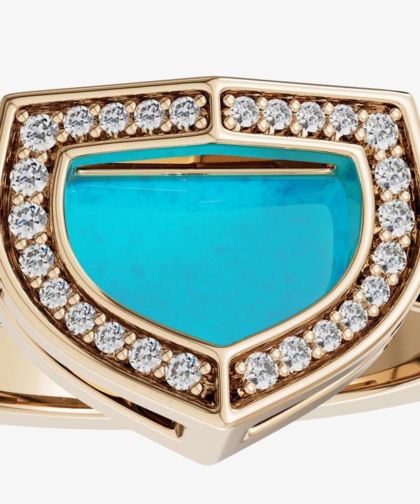 Art Deco Yellow Gold Ring With Turquoise And Diamond