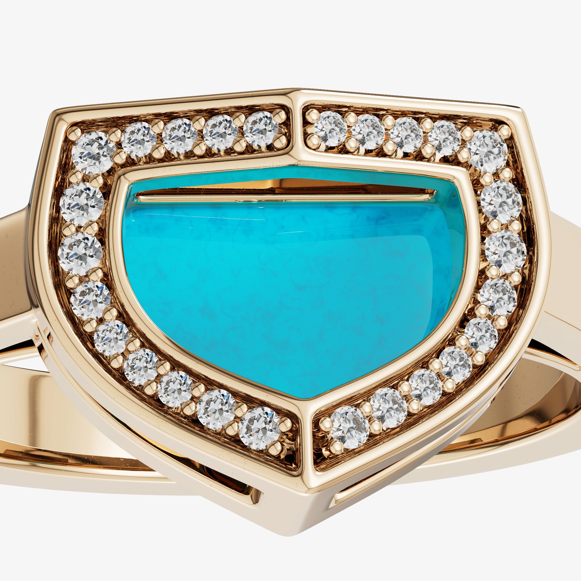 Art Deco Yellow Gold Ring With Turquoise And Diamond