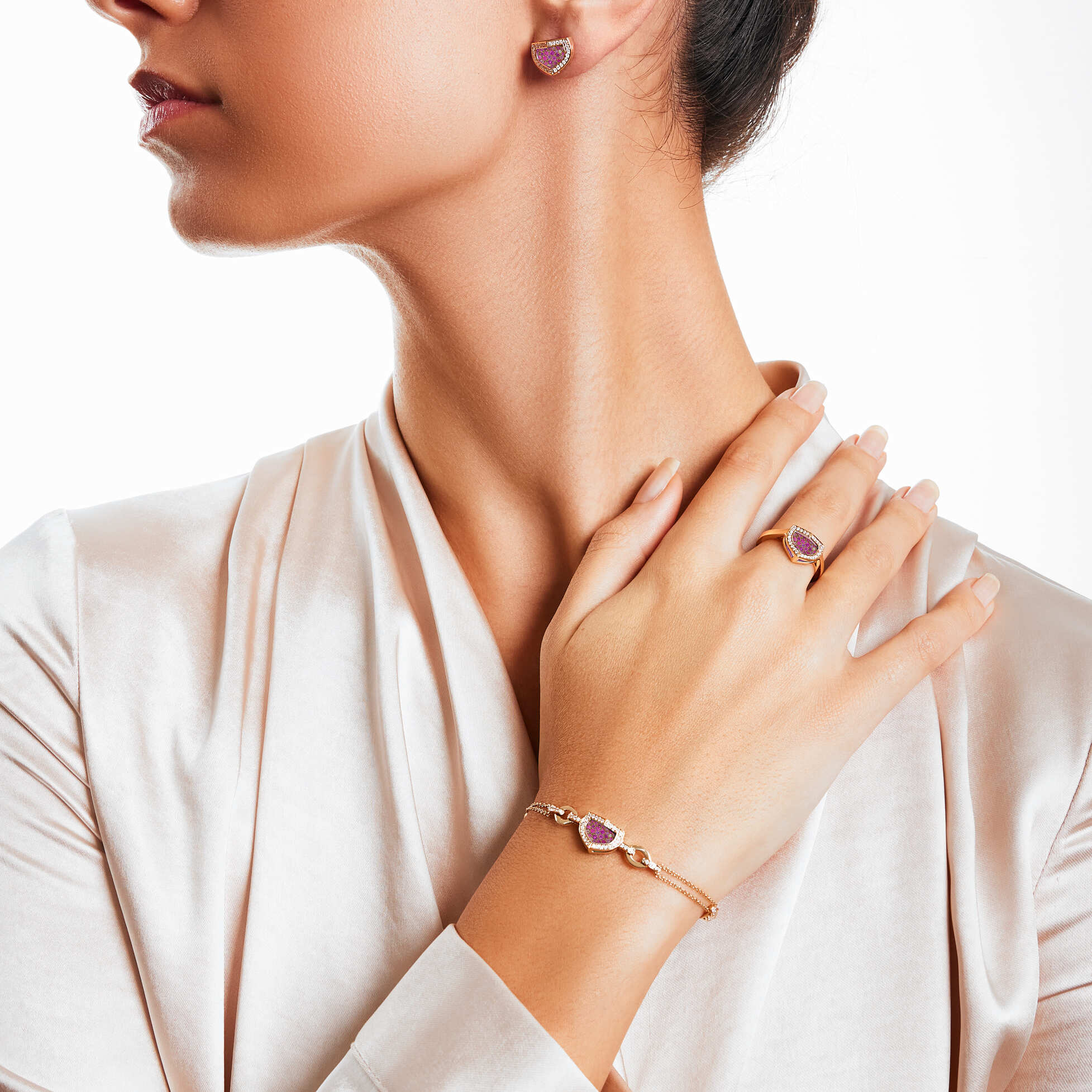 Mosaic 18k Rose Gold Pink Sapphire And Diamond Bracelet