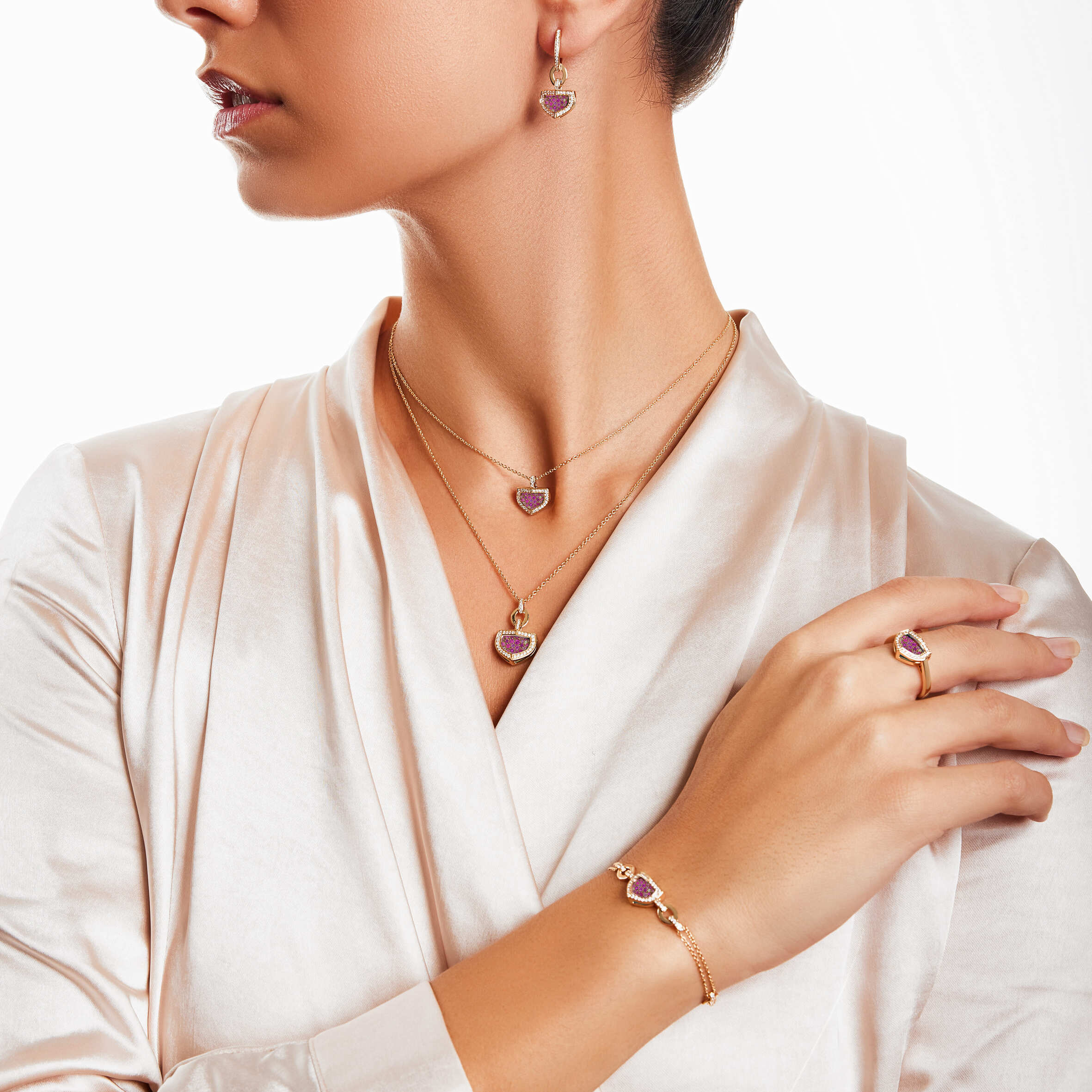 Mosaic 18k Rose Gold Pink Sapphire And Diamond Bracelet