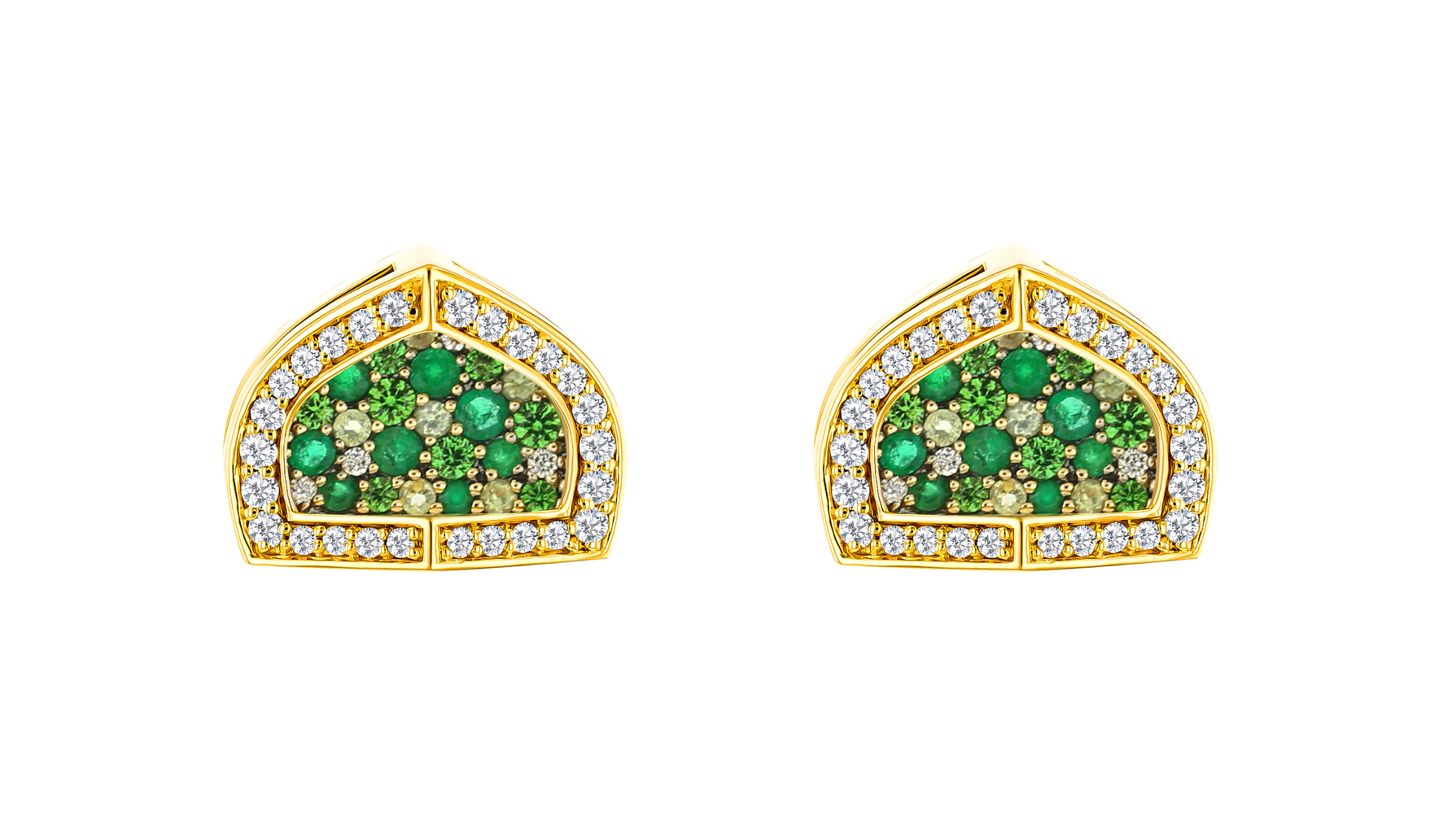 Mosaic 18K Yellow Gold Peridot Tsavorite Emerald And Diamond Earrings