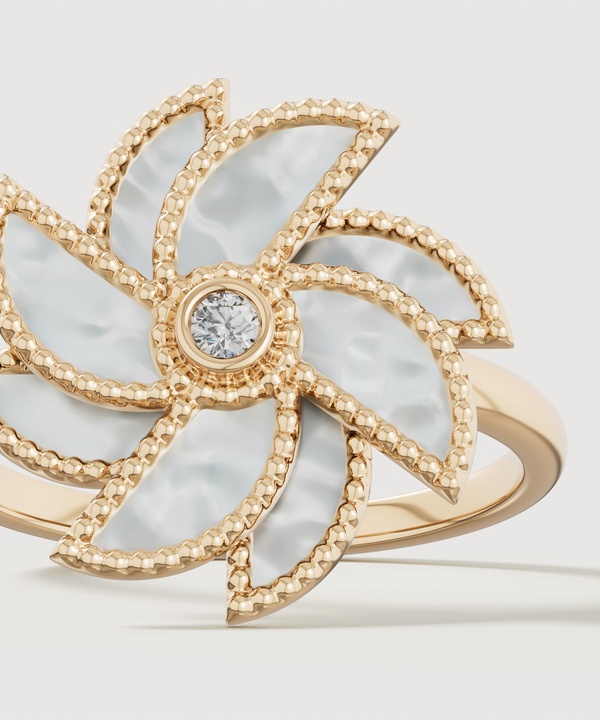 Bliss 18k Yellow Gold Diamond & White Mother Of Pearl Ring
