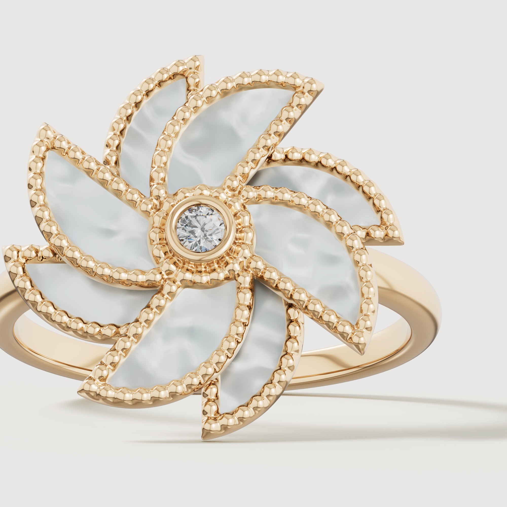 Bliss 18k Yellow Gold Diamond & White Mother Of Pearl Ring