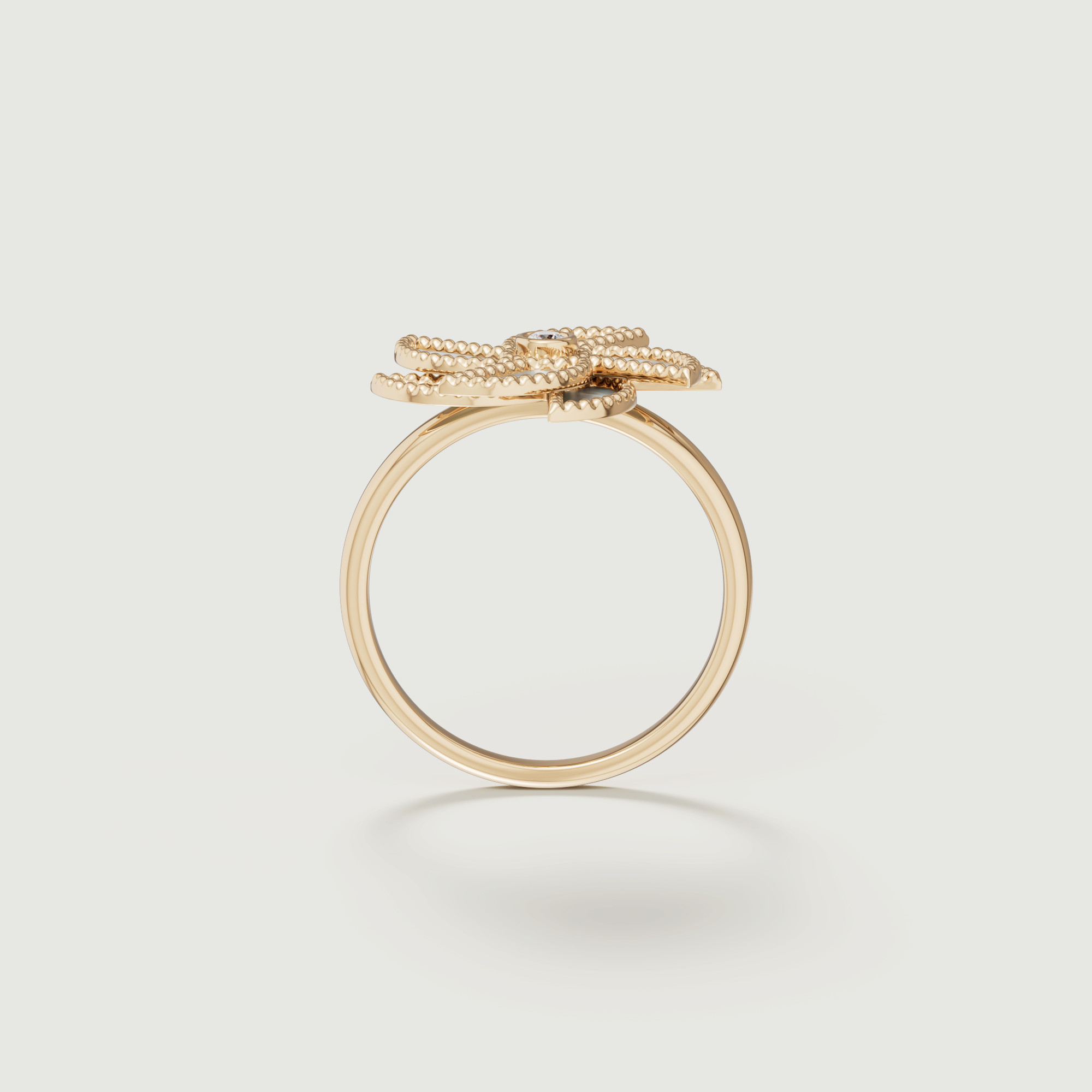 Bliss 18k Yellow Gold Diamond & White Mother Of Pearl Ring