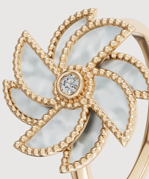 Bliss 18k Yellow Gold Diamond & White Mother Of Pearl Ring