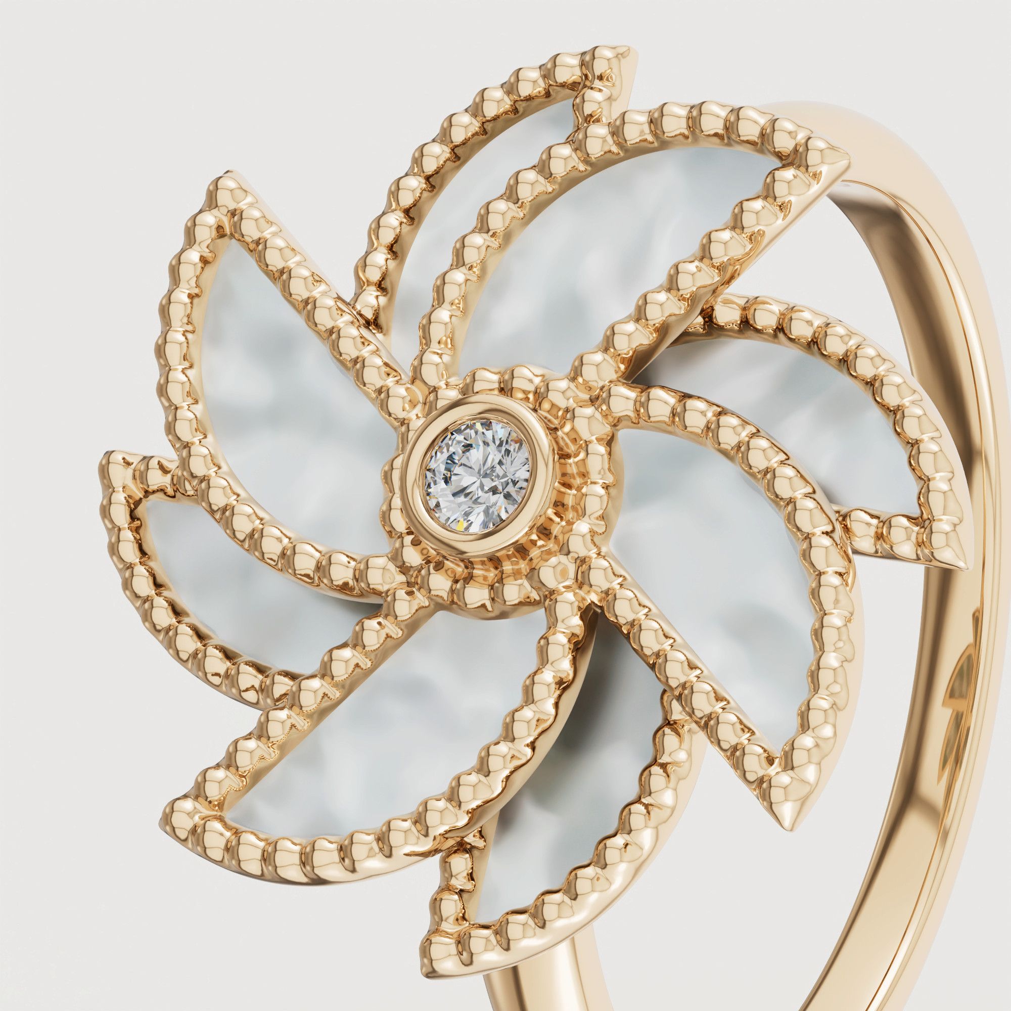 Bliss 18k Yellow Gold Diamond & White Mother Of Pearl Ring