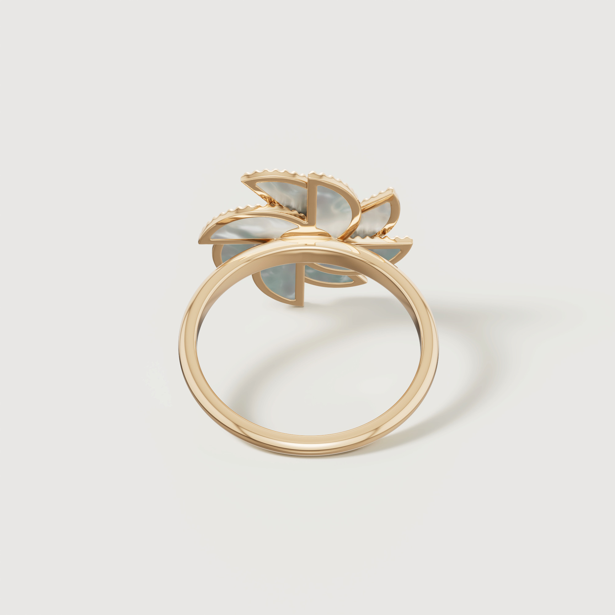 Bliss 18k Yellow Gold Diamond & White Mother Of Pearl Ring