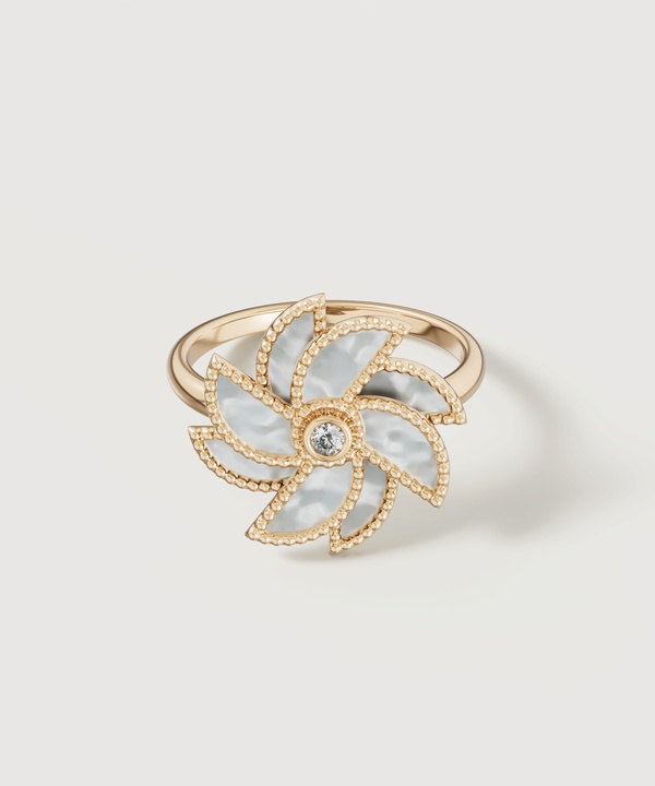Bliss 18k Yellow Gold Diamond & White Mother Of Pearl Ring