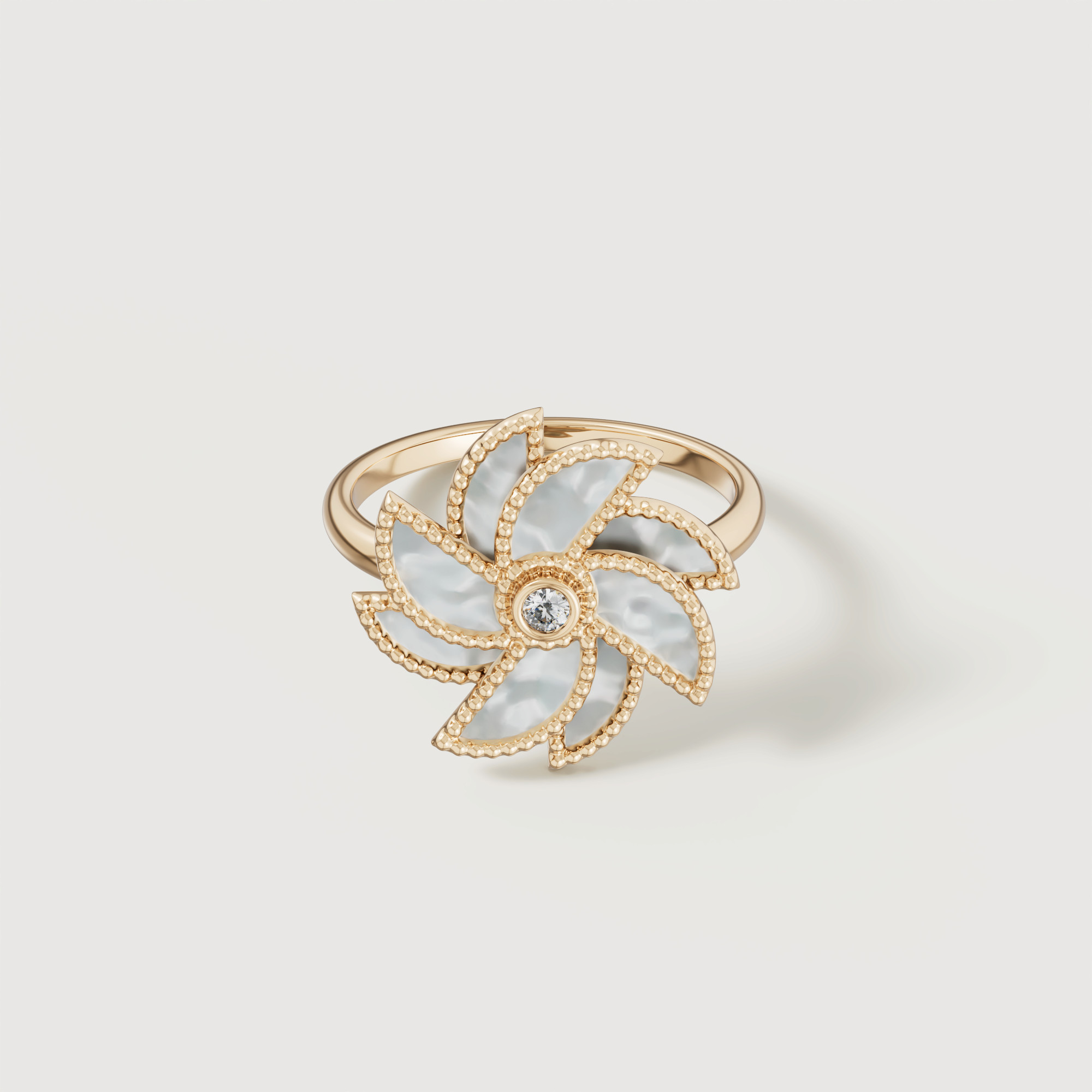 Bliss 18k Yellow Gold Diamond & White Mother Of Pearl Ring