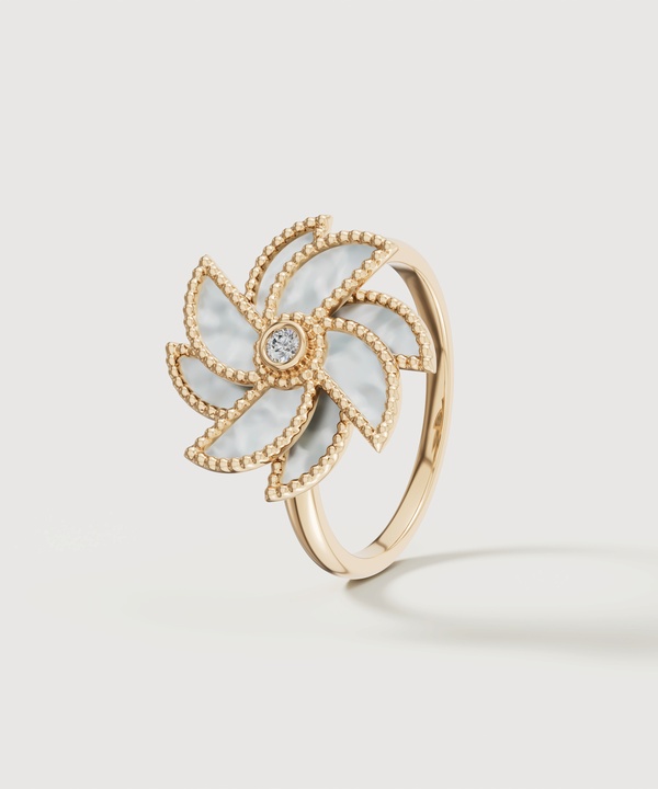 Bliss 18k Yellow Gold Diamond & White Mother Of Pearl Ring
