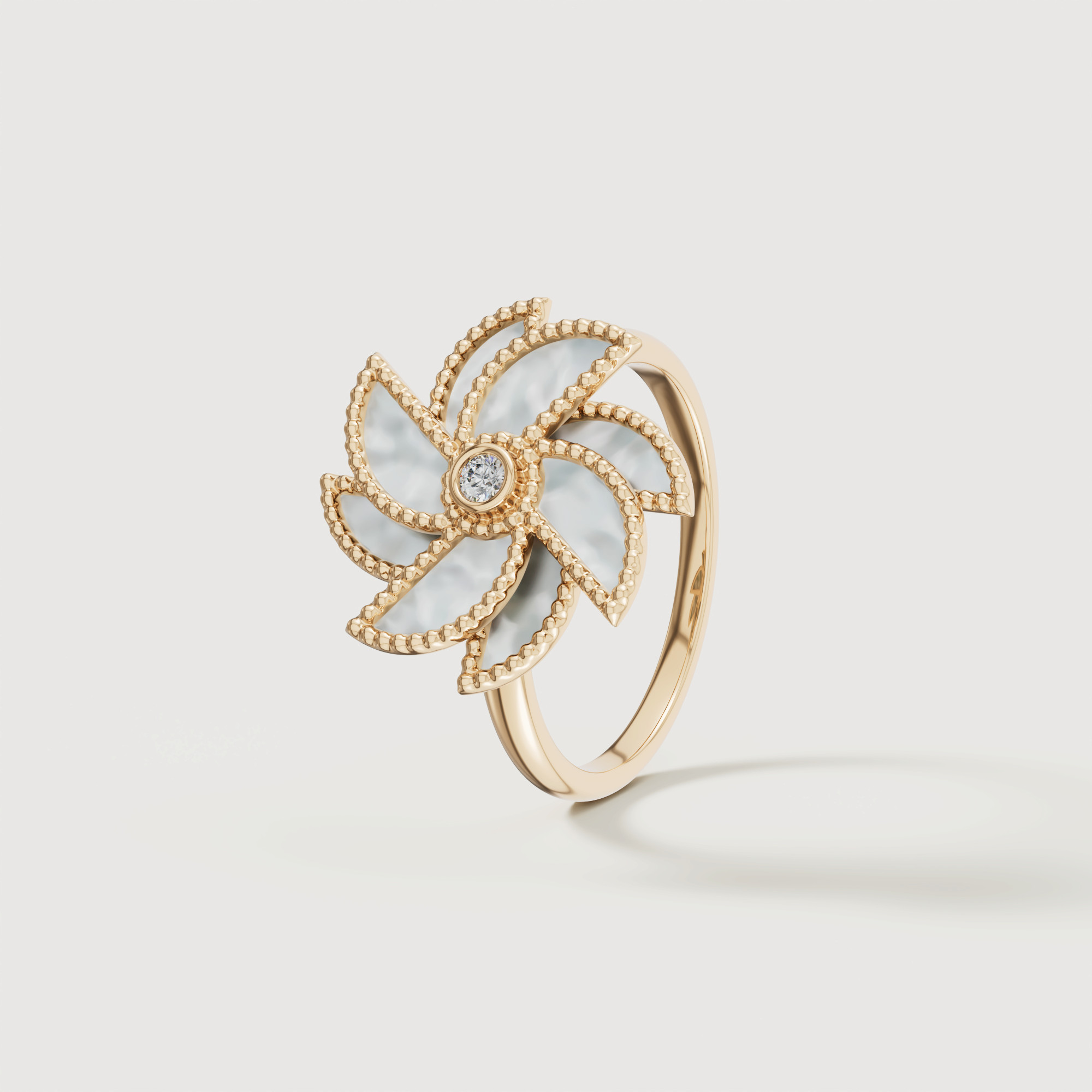 Bliss 18k Yellow Gold Diamond & White Mother Of Pearl Ring