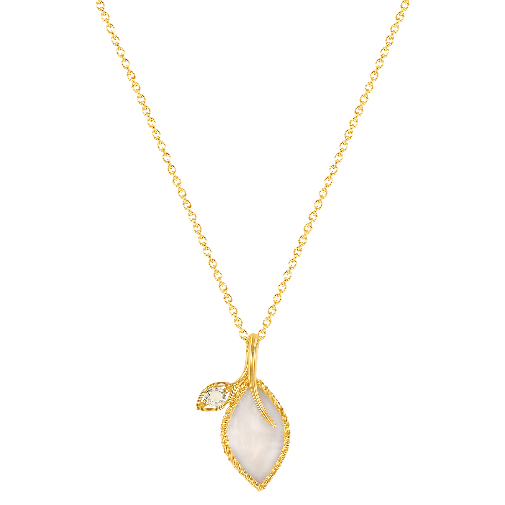 Foglia 18k Yellow Gold With White Mother Of Pearl And Lemon Quarts Stone