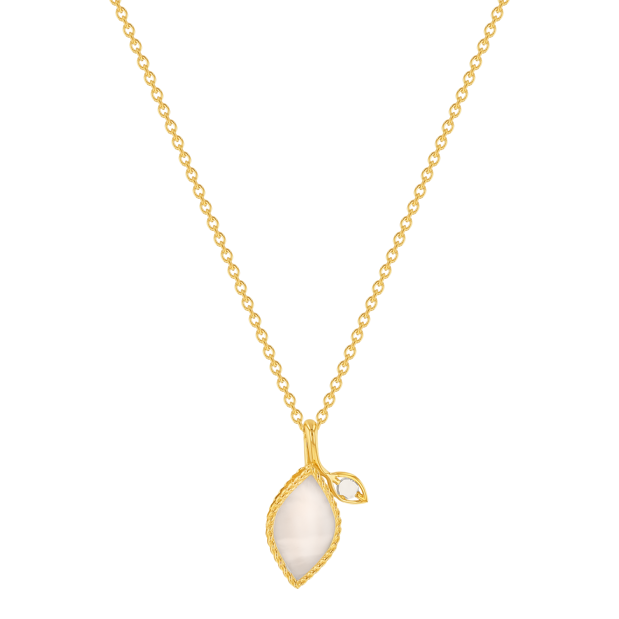 Foglia 18k Yellow Gold With White Mother Of Pearl And Lemon Quarts Stone