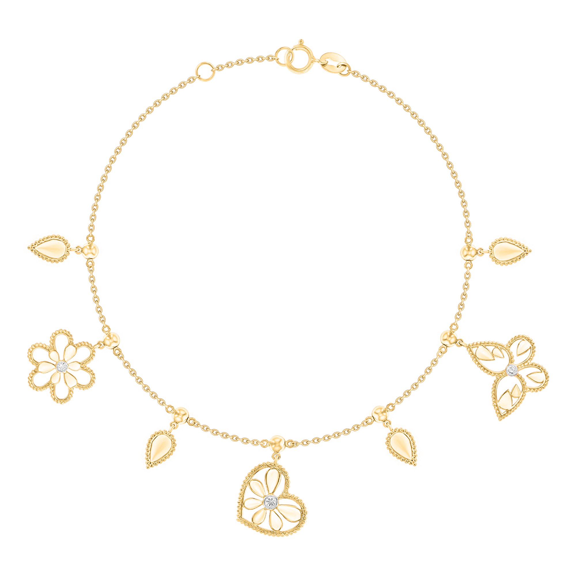 Frou Frou Diamond Butterfly Flower And Heart Bracelet