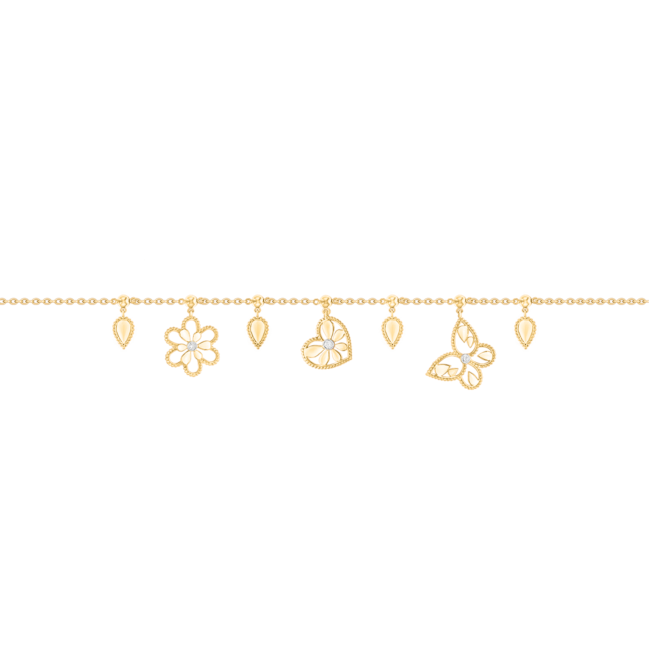 Frou Frou Diamond Butterfly Flower And Heart Bracelet