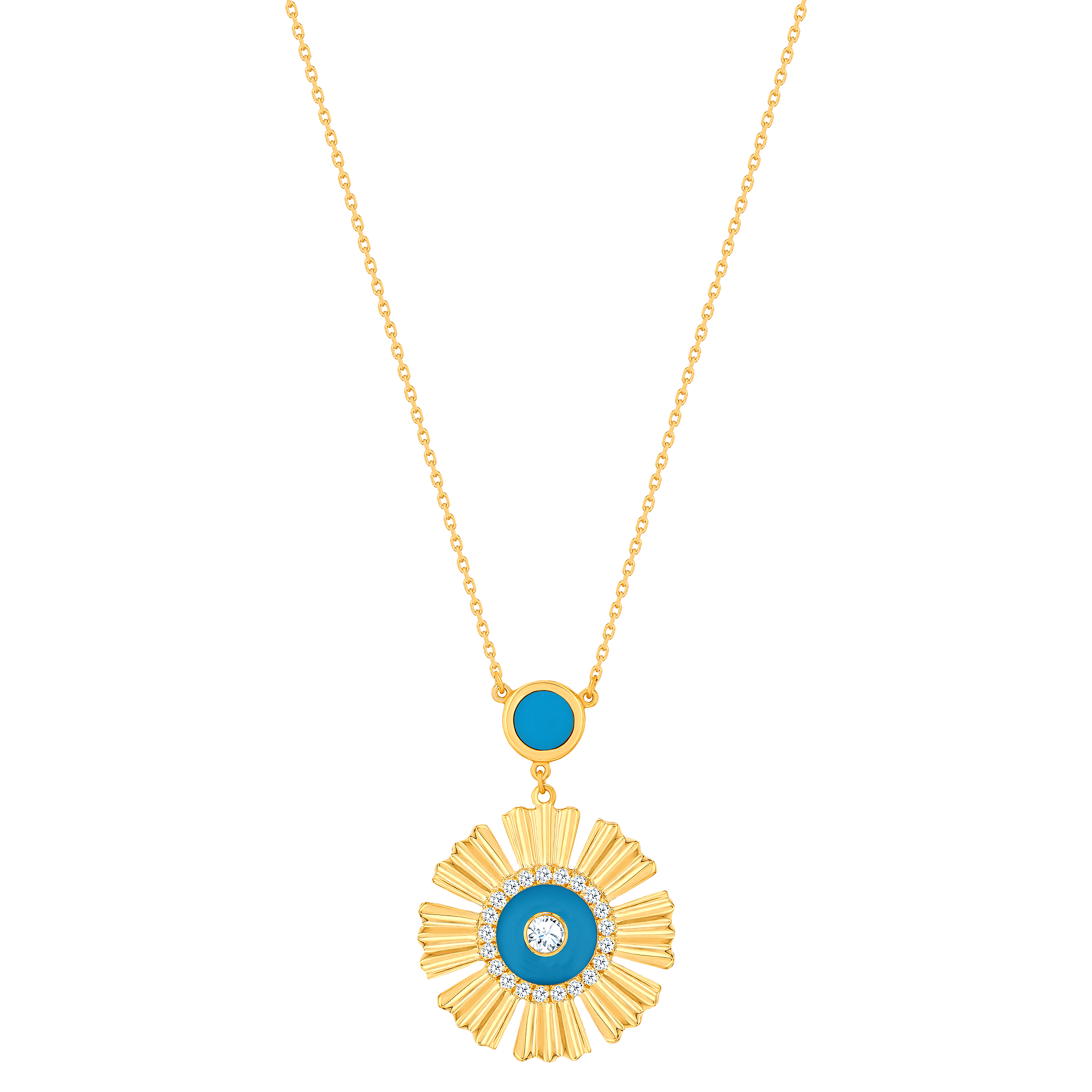 Sunkiss Yellow Gold Necklace With Turquoise And Diamond