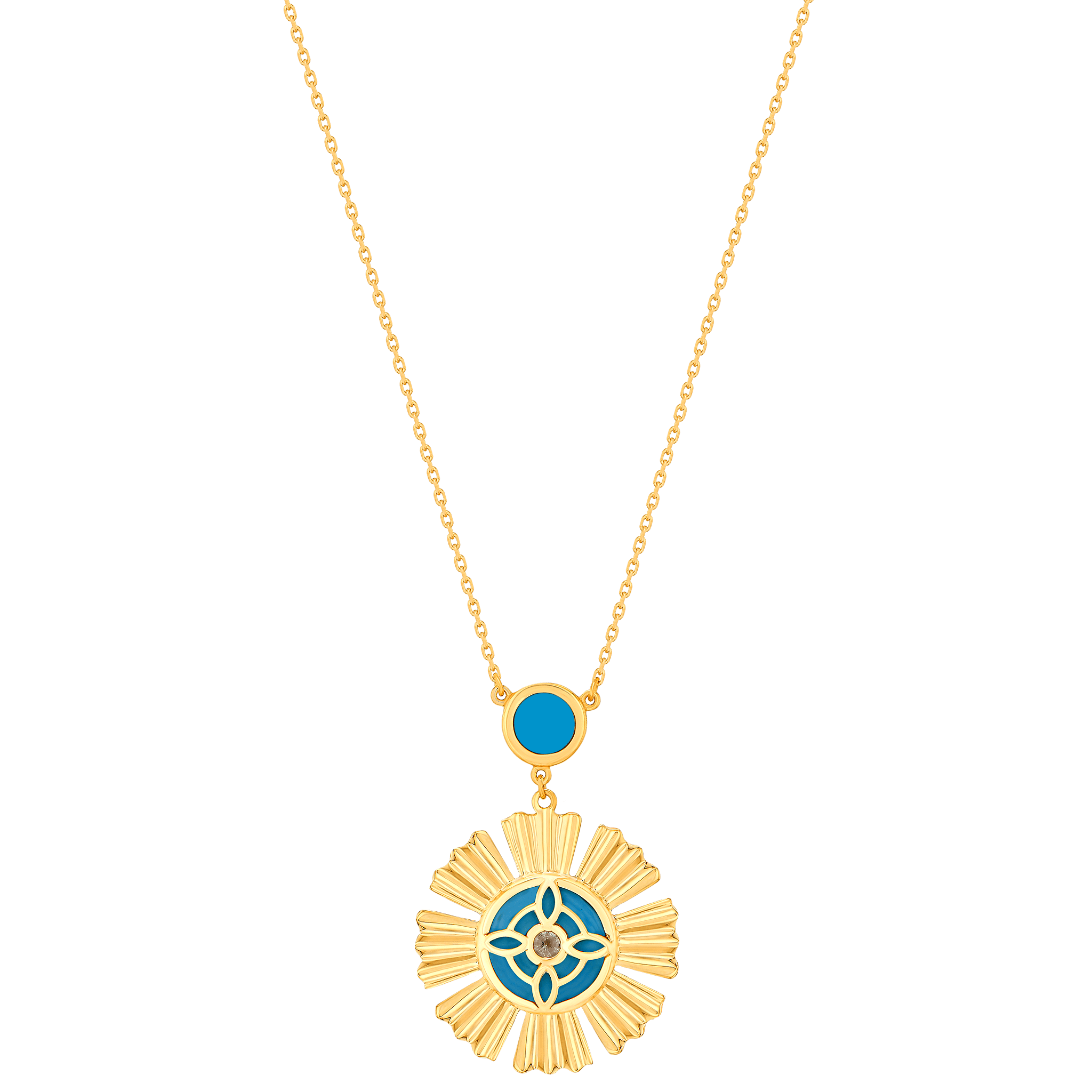 Sunkiss Yellow Gold Necklace With Turquoise And Diamond