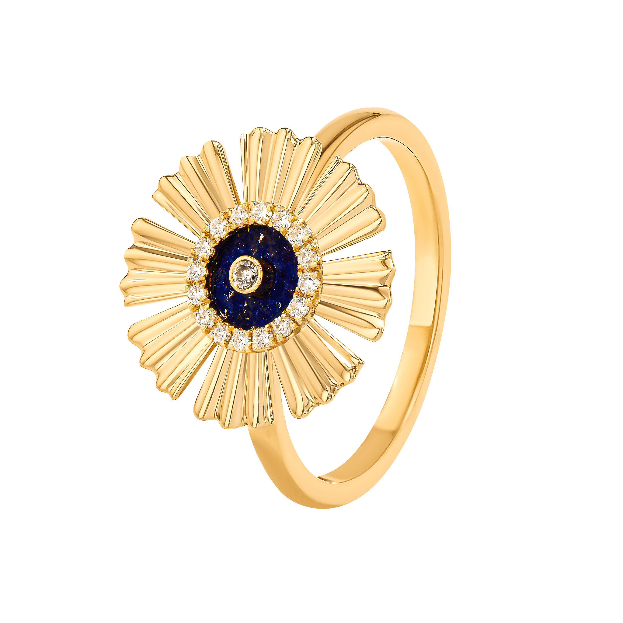 Sunkiss Yellow Gold Ring With Lapis Lazuli And Diamond