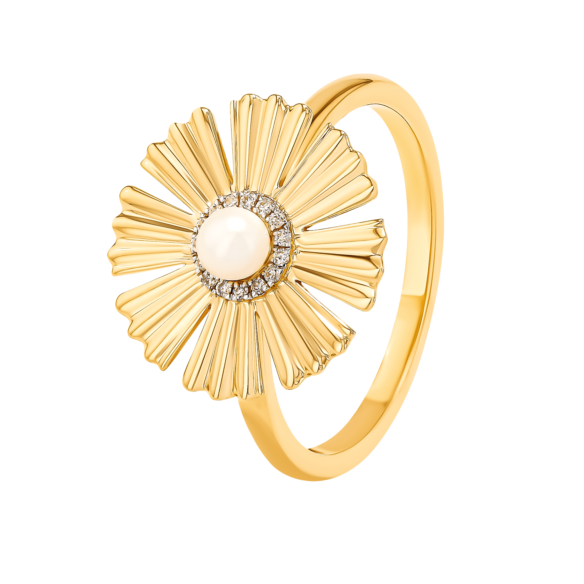 Sunkiss Yellow Gold Ring With Pearl And Diamond