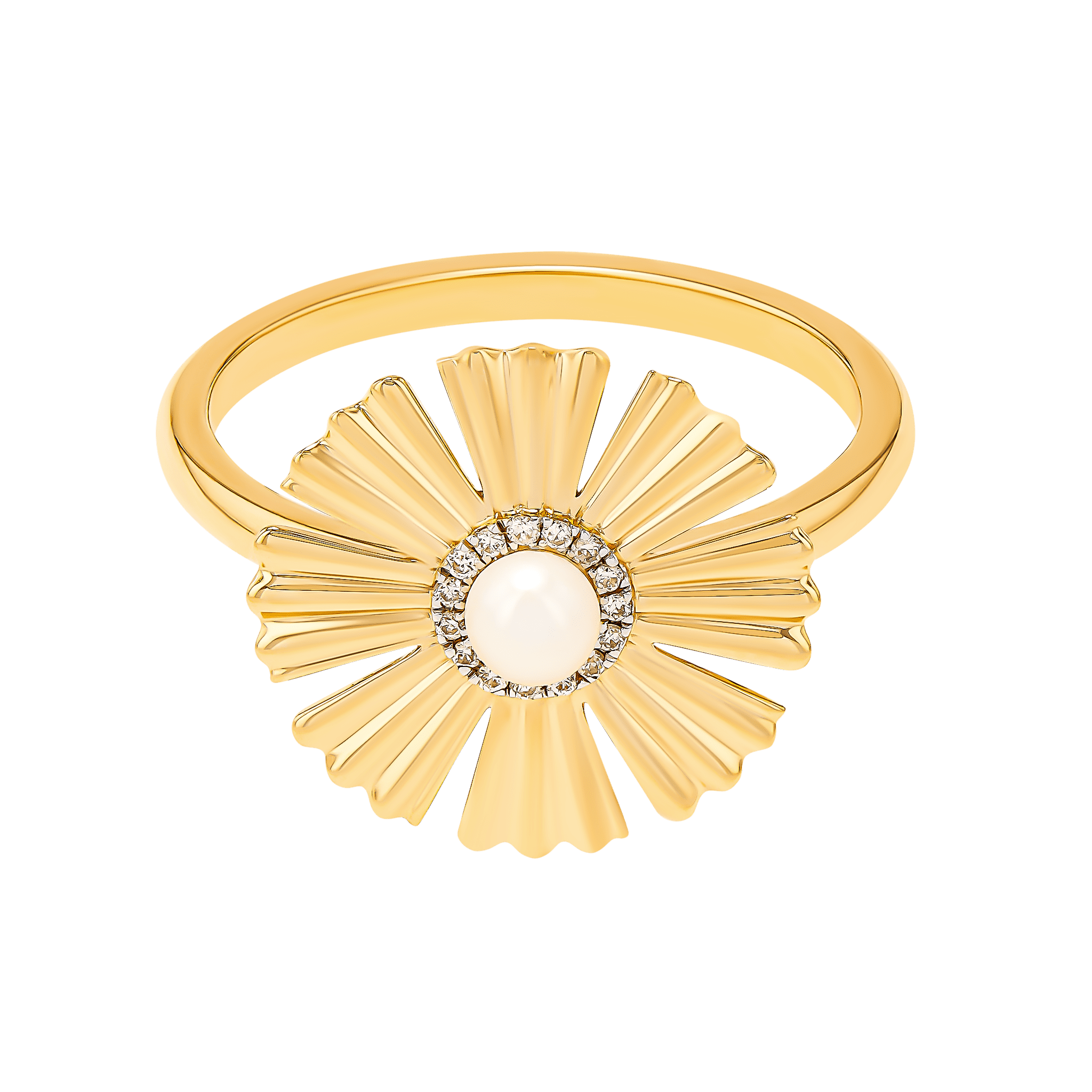 Sunkiss Yellow Gold Ring With Pearl And Diamond