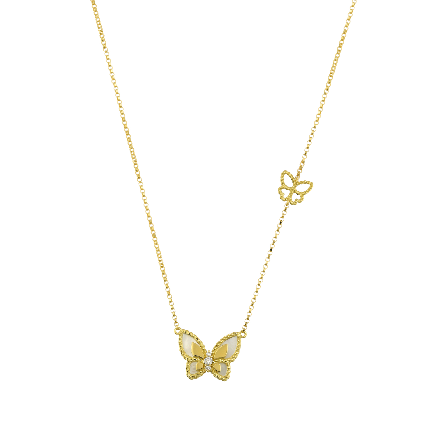 Petali Del Mare Butterfly Diamond Mother Of Pearl 18K Yellow Gold Necklace