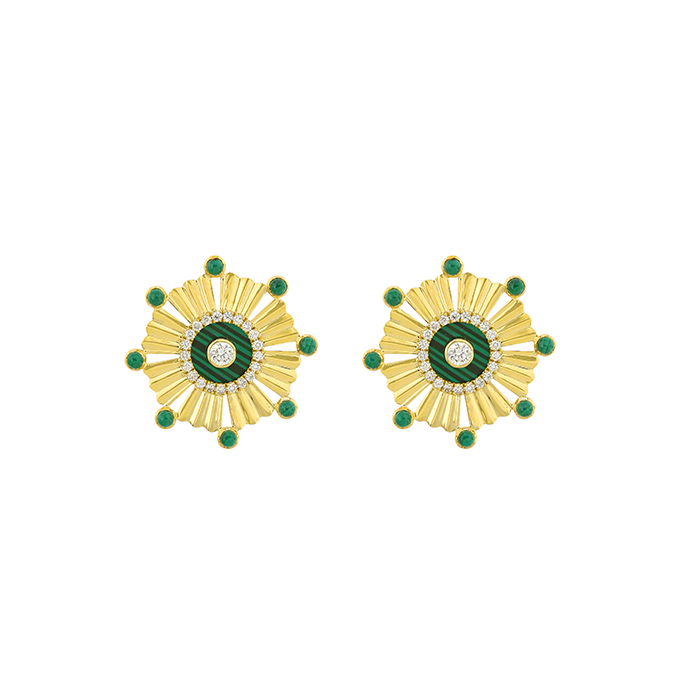 Sunkiss Beads 18k Gold Malachite And Diamond Earrings