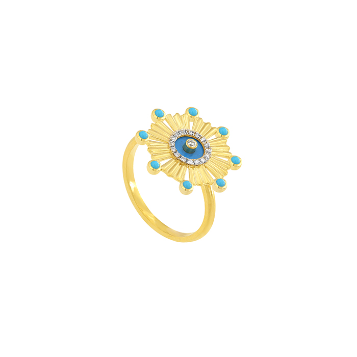 Sunkiss Beads 18k Gold Turquoise And Diamond Ring