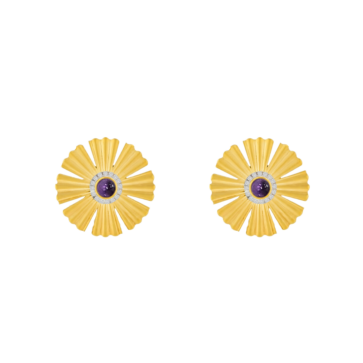 Sunkiss Garden 18k Yellow Gold Amethyst And Diamond Earrings
