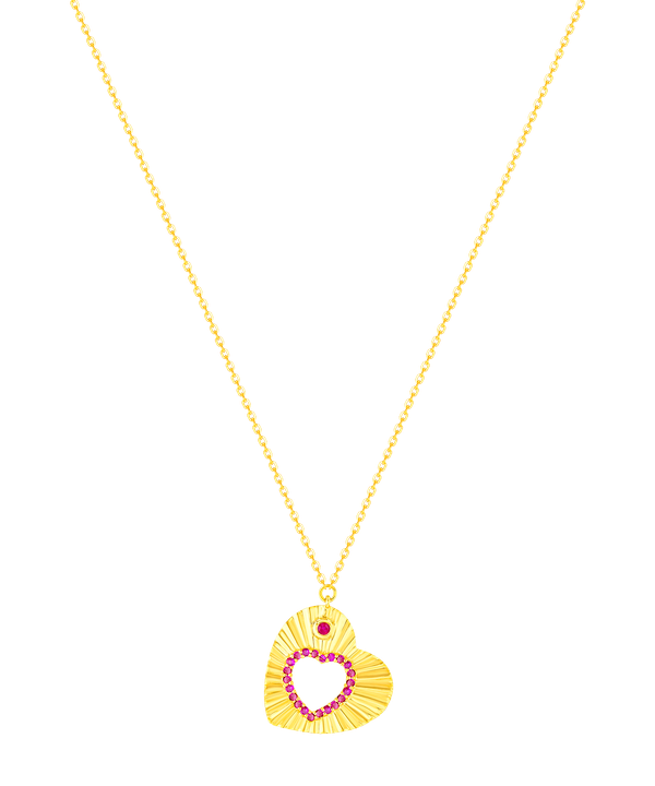 Sunkiss Hearts Ruby Necklace in 18K Yellow Gold