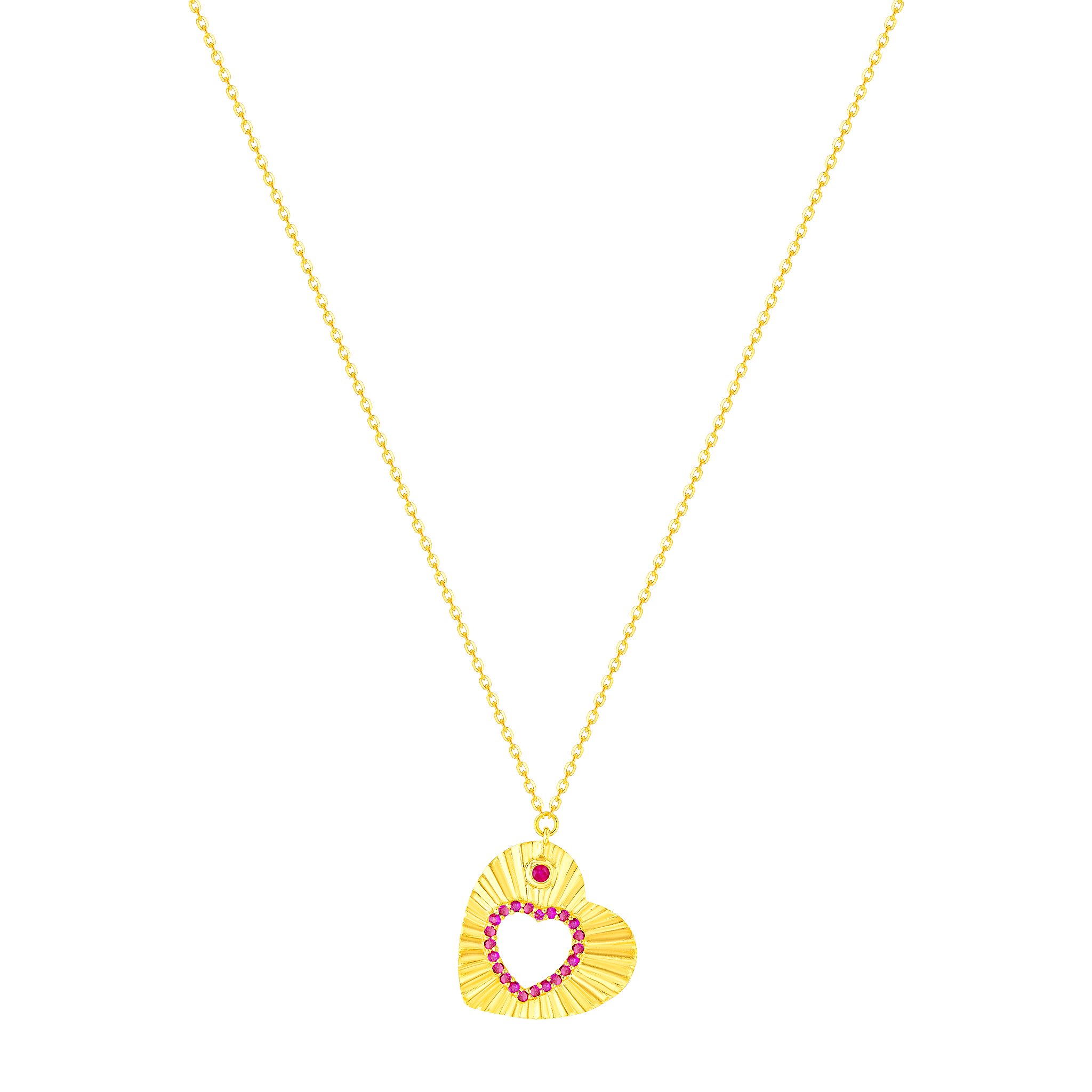 Sunkiss Hearts Necklace In 18k Yellow Gold And Studded With Ruby
