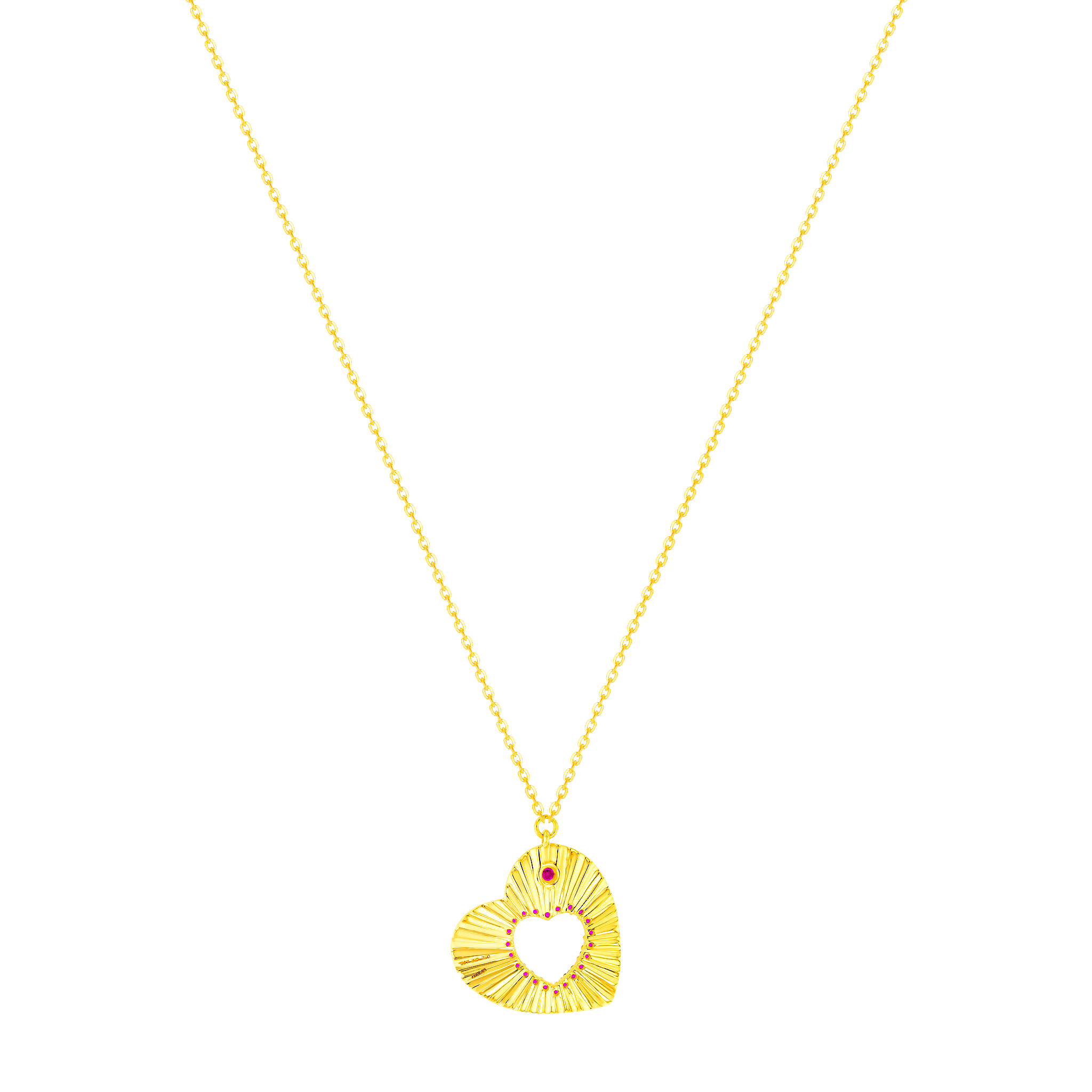 Sunkiss Hearts Necklace In 18k Yellow Gold And Studded With Ruby