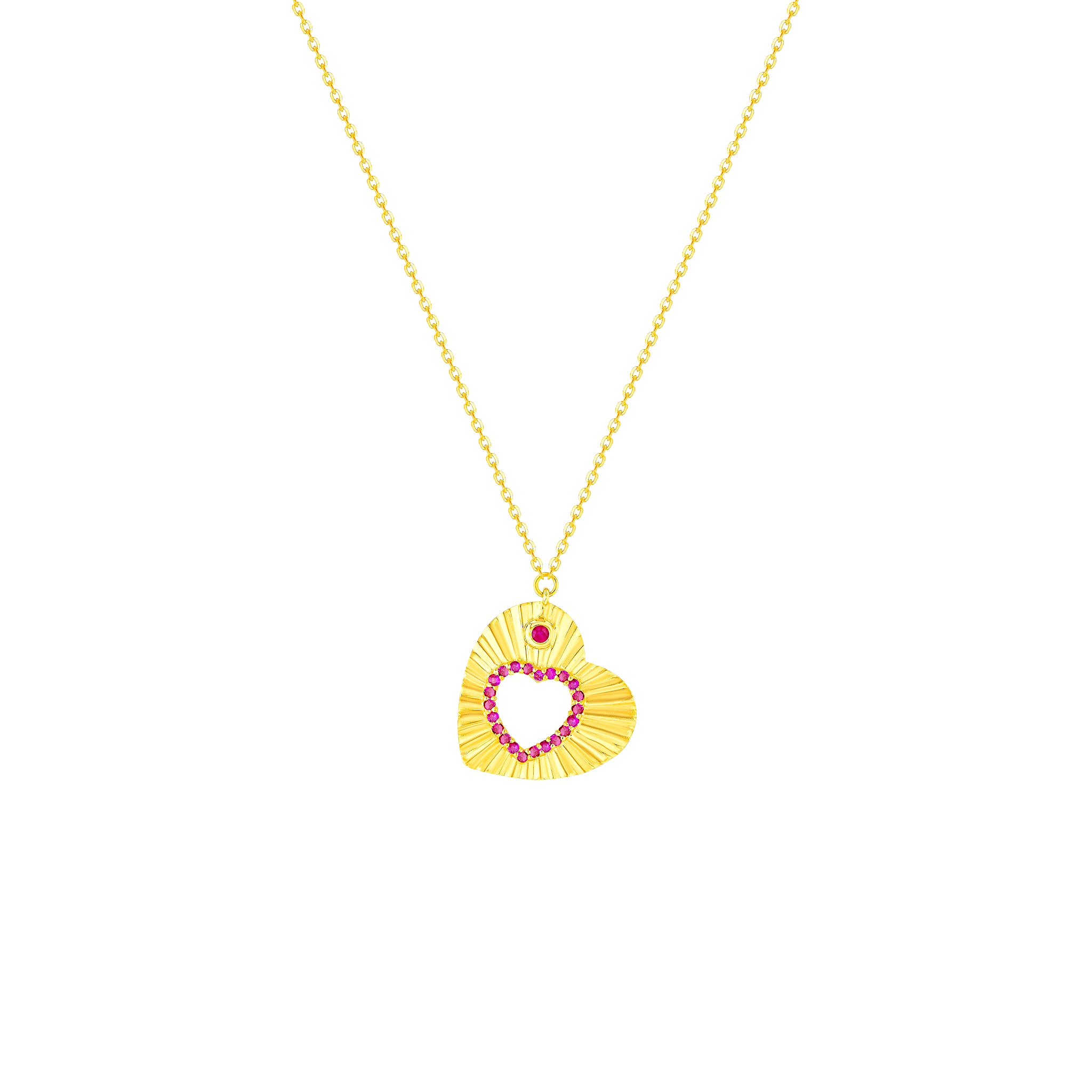 Sunkiss Hearts Necklace In 18k Yellow Gold And Studded With Ruby
