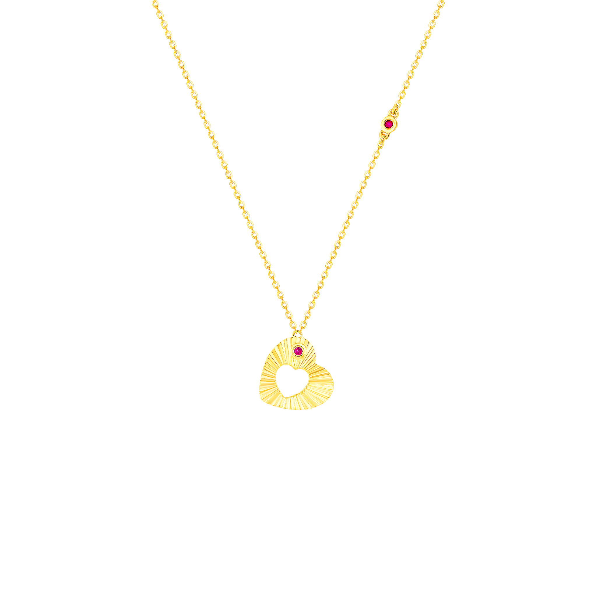 Sunkiss Hearts Necklace In 18k Yellow Gold And Studded With Ruby
