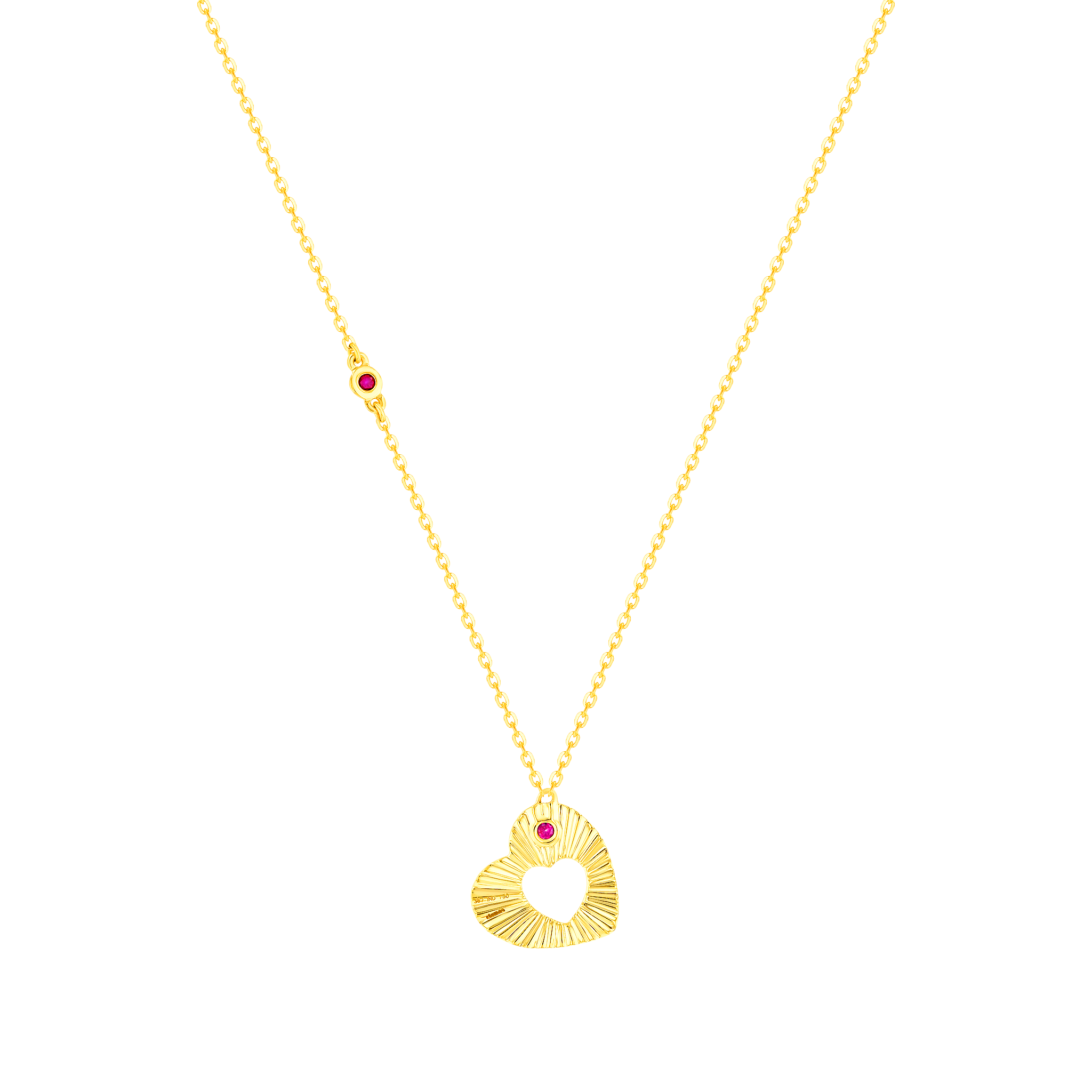 Sunkiss Hearts Necklace In 18k Yellow Gold And Studded With Ruby