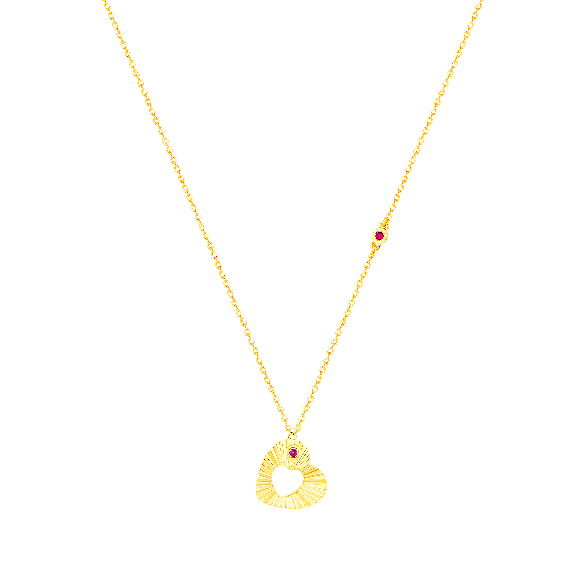 Sunkiss Hearts Necklace In 18k Yellow Gold And Studded With Ruby