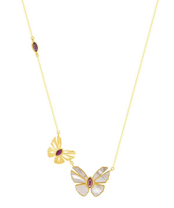 Sunkiss Double Overlapping Mother Of Pearl Butterfly Necklace