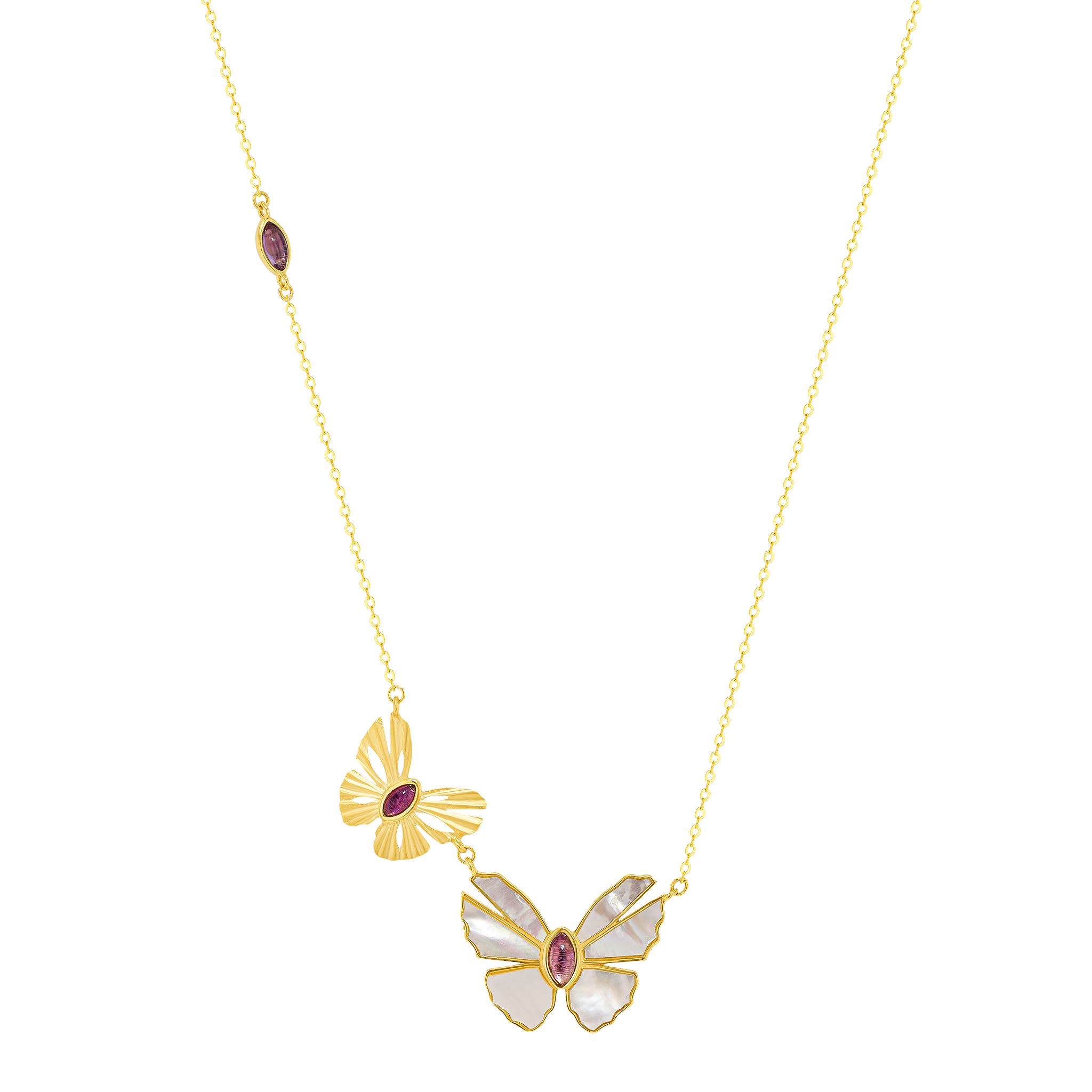 Sunkiss Double Overlapping Mother Of Pearl Butterfly Necklace
