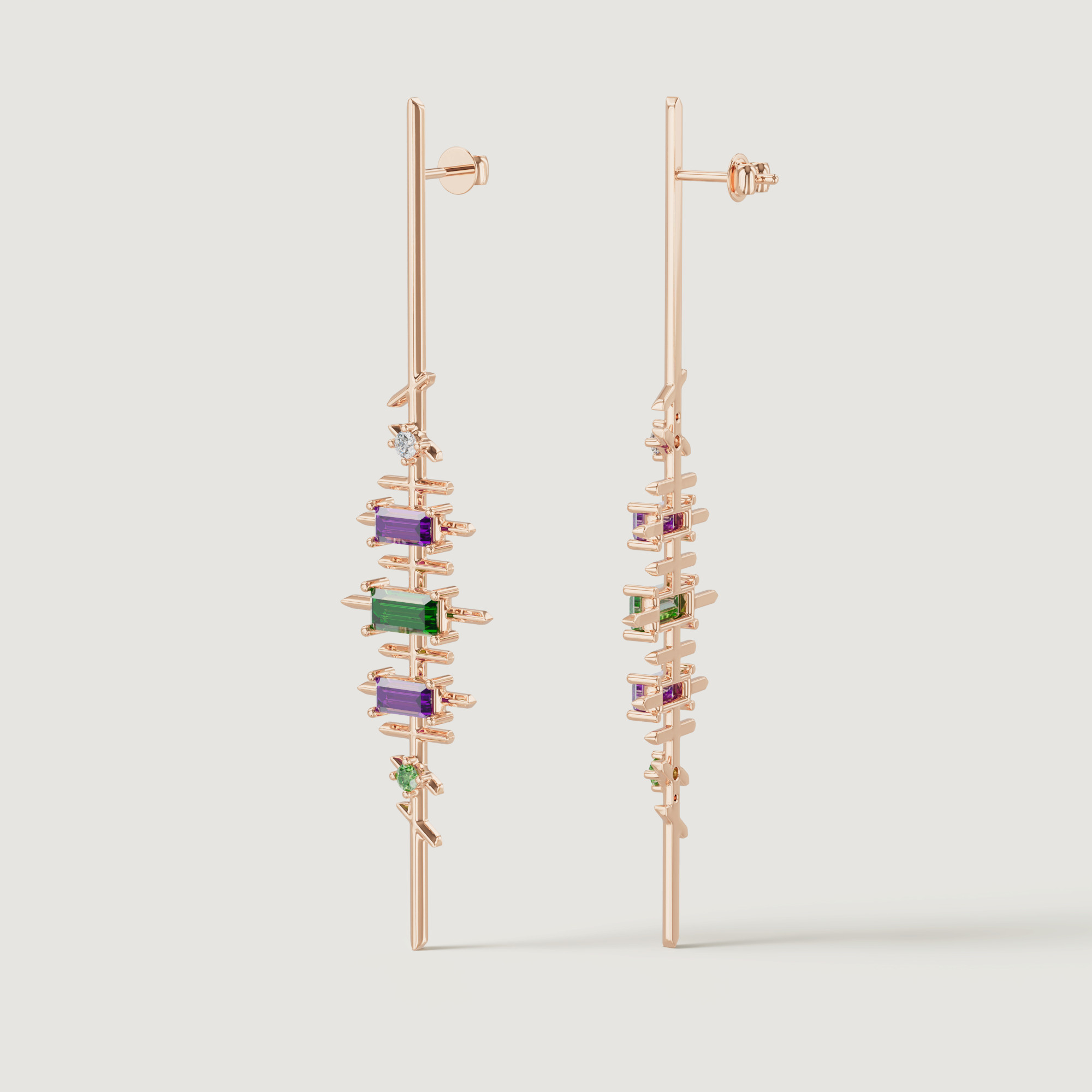 Fiesta Diamond And Precious Gem Earrings In 18k Rose Gold