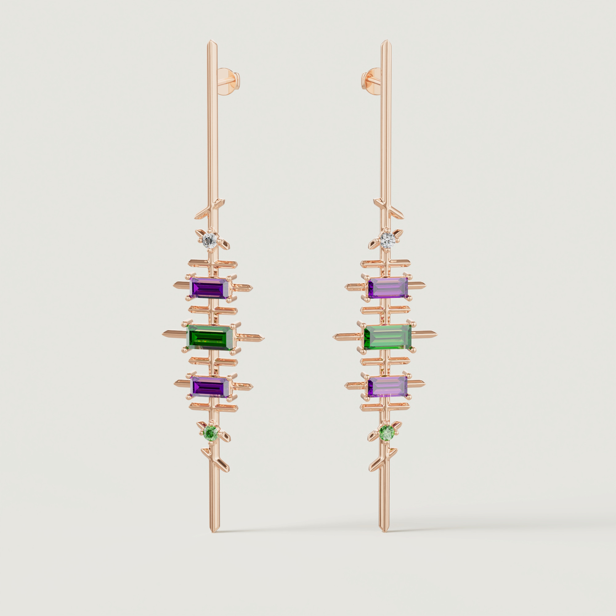 Fiesta Diamond And Precious Gem Earrings In 18k Rose Gold