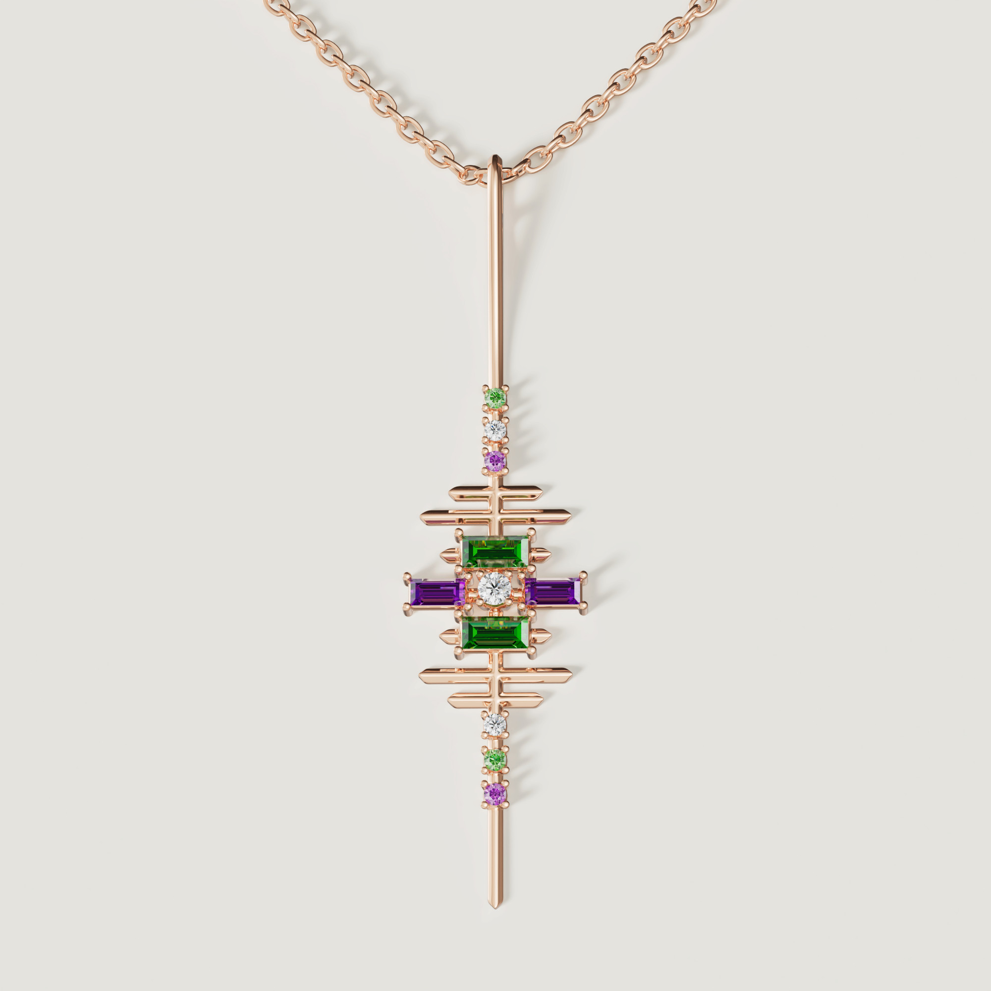 Fiesta Diamond And Precious Gem Necklace In 18k Rose Gold