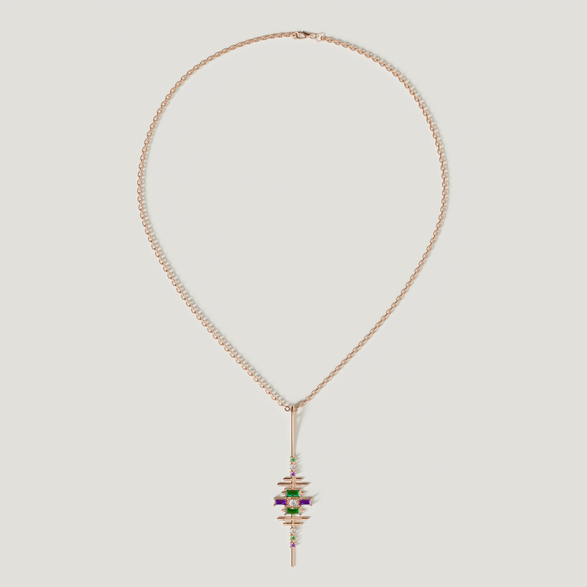 Fiesta Diamond And Precious Gem Necklace In 18k Rose Gold