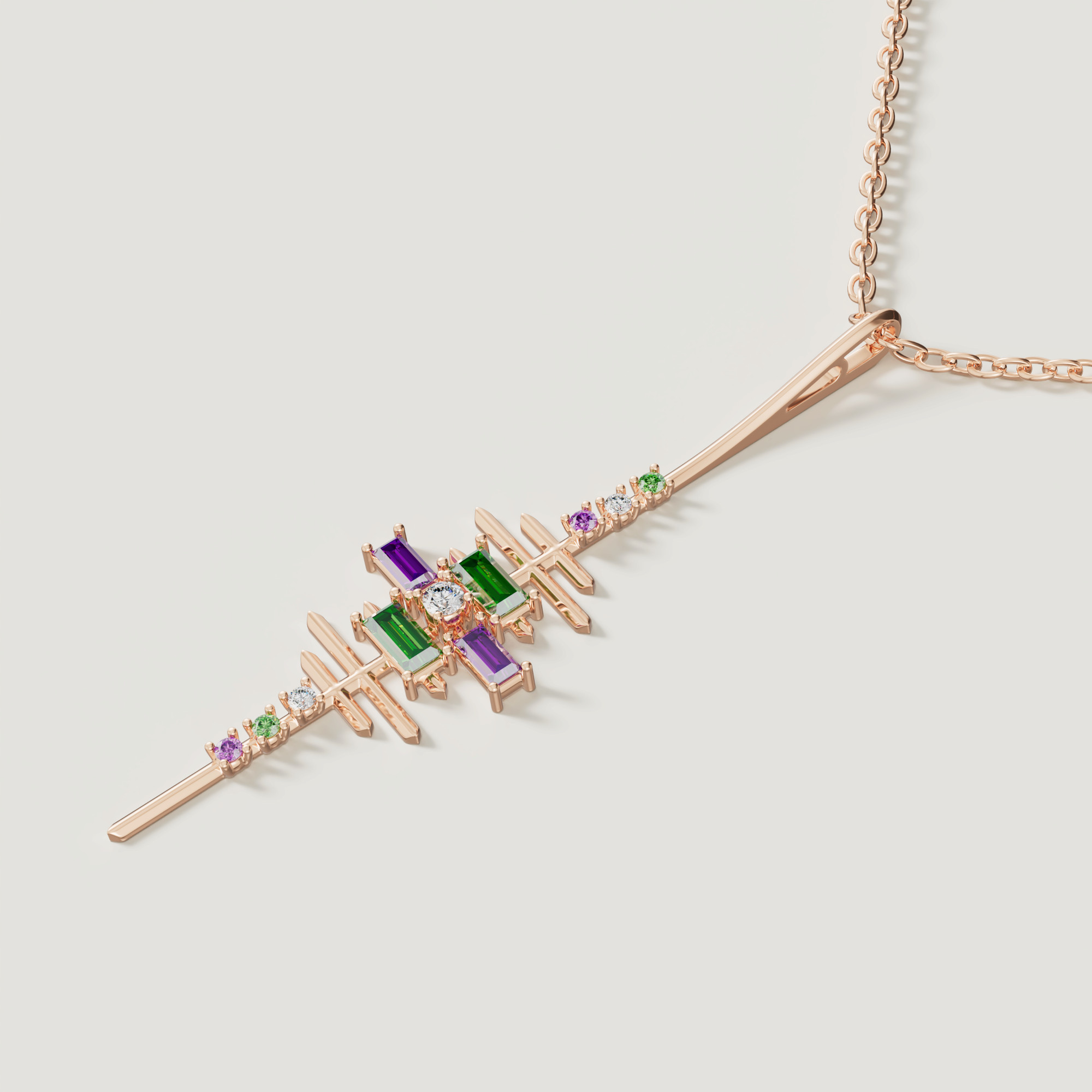 Fiesta Diamond And Precious Gem Necklace In 18k Rose Gold
