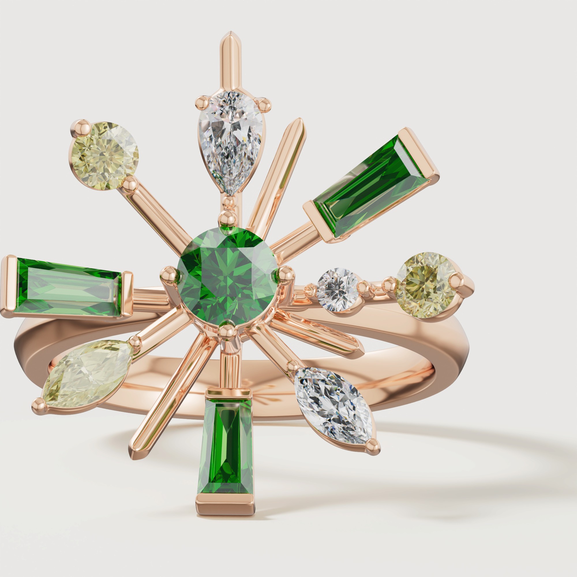 Fiesta Diamond And Precious Gem Ring In 18k Rose Gold