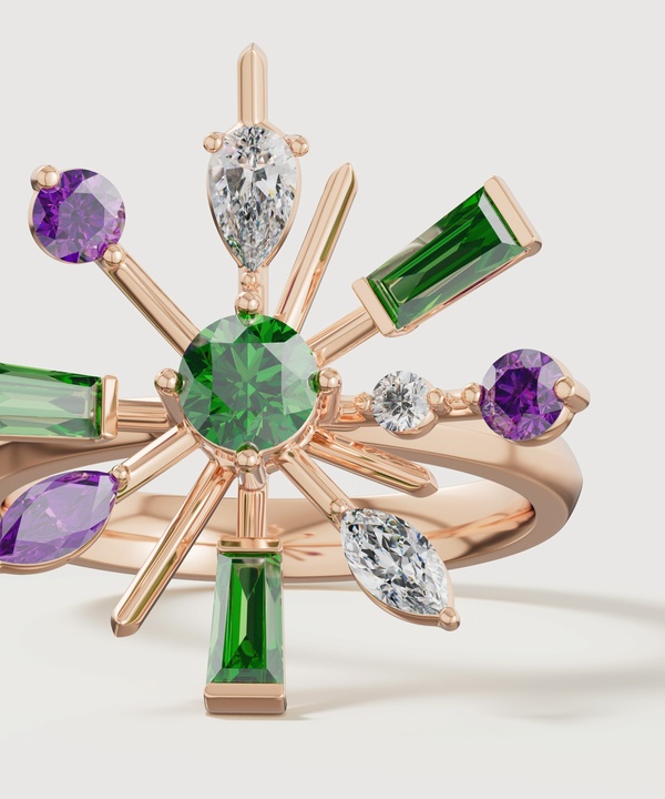 Fiesta Diamond And Precious Gem Ring In 18k Rose Gold