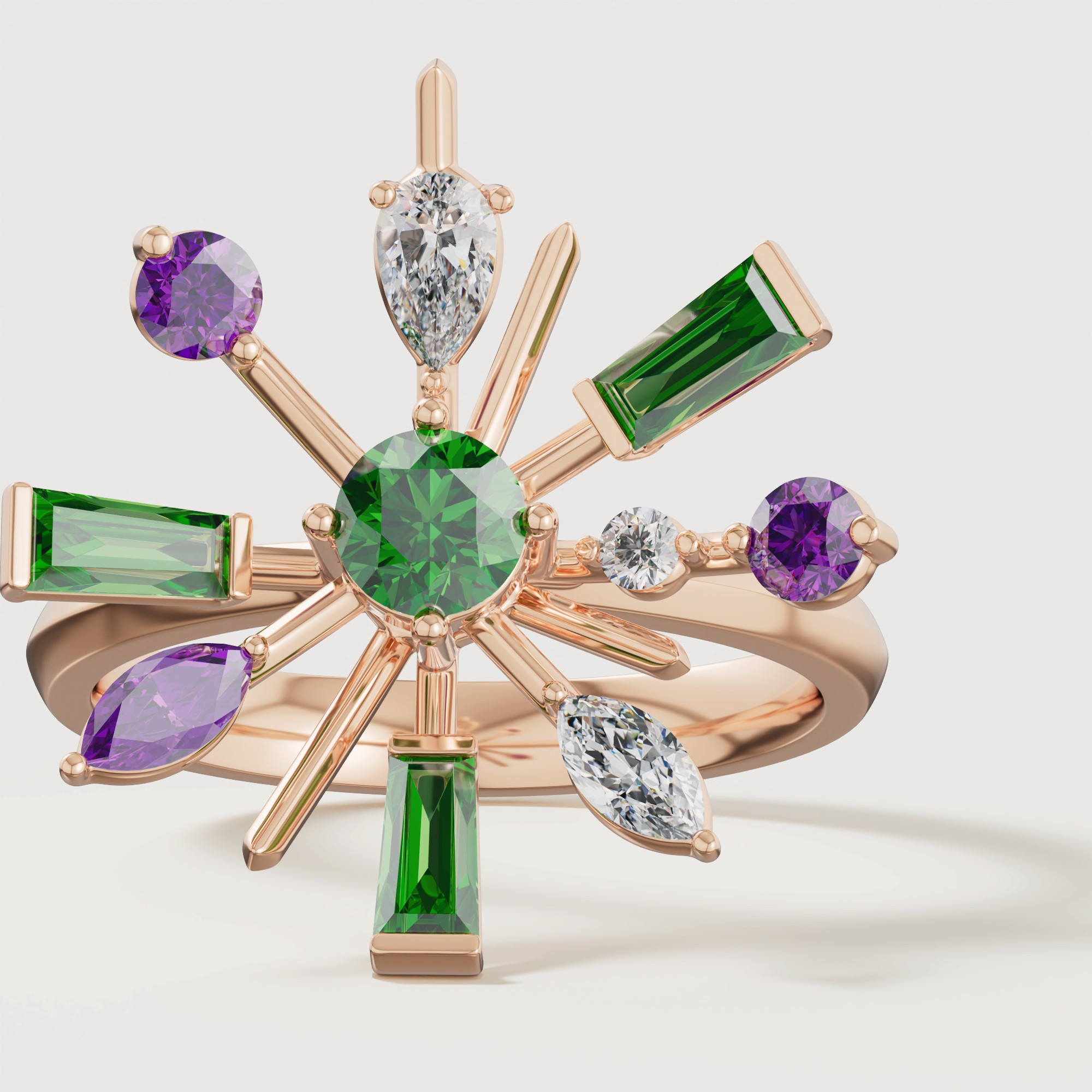Fiesta Diamond And Precious Gem Ring In 18k Rose Gold