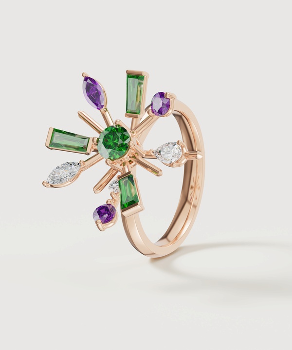 Fiesta Diamond And Precious Gem Ring In 18k Rose Gold