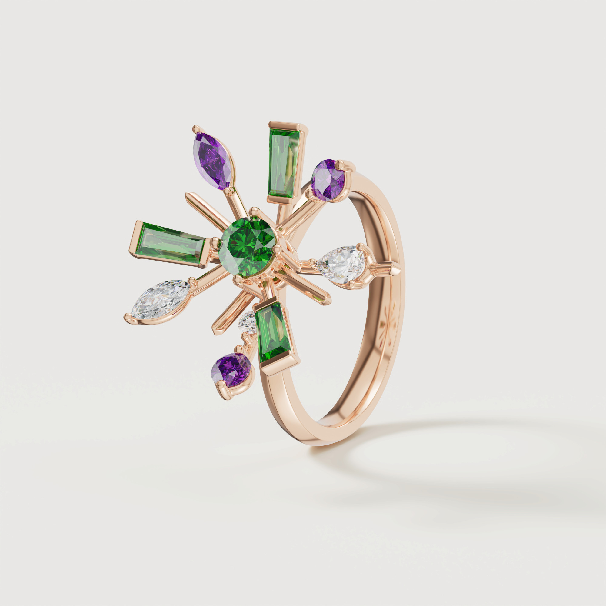 Fiesta Diamond And Precious Gem Ring In 18k Rose Gold